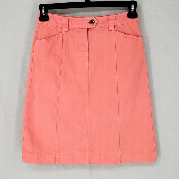 Talbots Skirt Petites 2P Salmon Pink Stretch Cotton Denim Jean Pockets Tiny Flaw - Picture 1 of 10